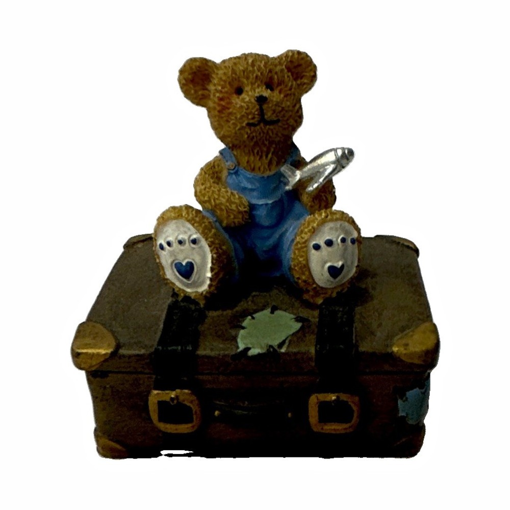 Teddy Bear on Suitcase Hinged Collectible Decorative Trinket Box